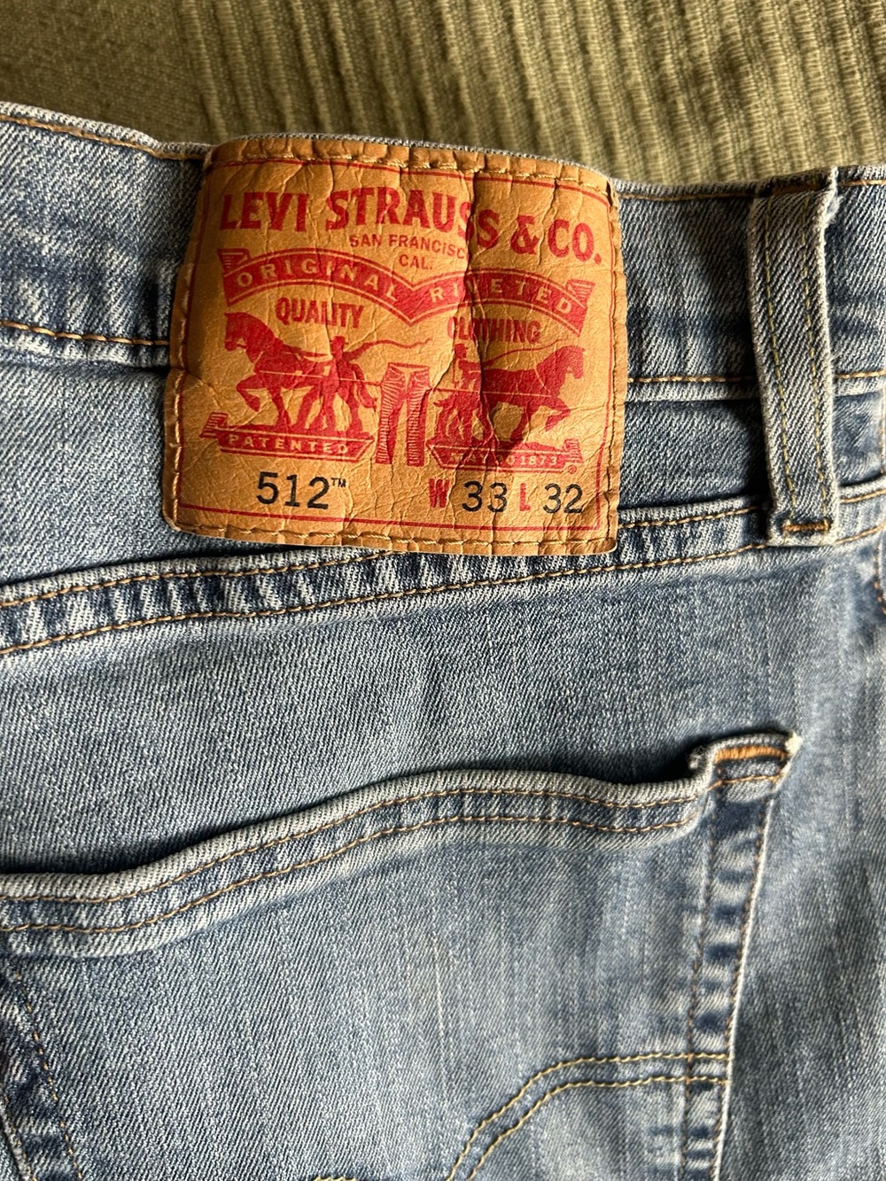 Levi's 512 Jeans - Light Blue Denim with Tan Leather Patch